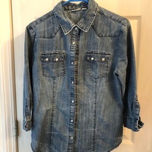 Denim-look button down shirt
